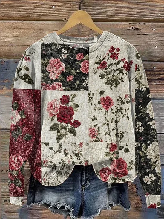 Printing Loose Casual Floral Sweatshirt