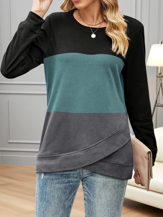 Cotton Casual Regular Fit Color Block Sweatshirt