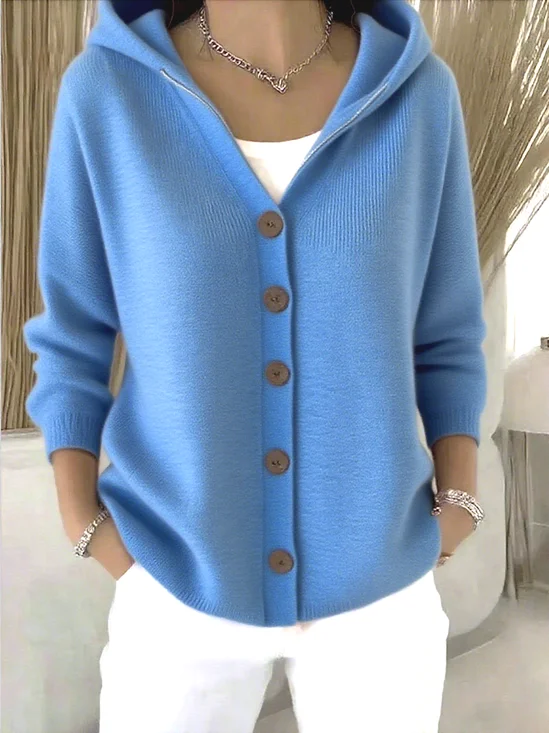 Women Casual Plain Hoodie Long Sleeve Cardigan
