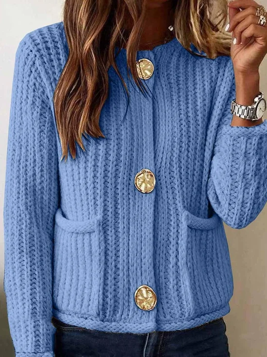 Loose Crew Neck Plain Vintage Cardigan