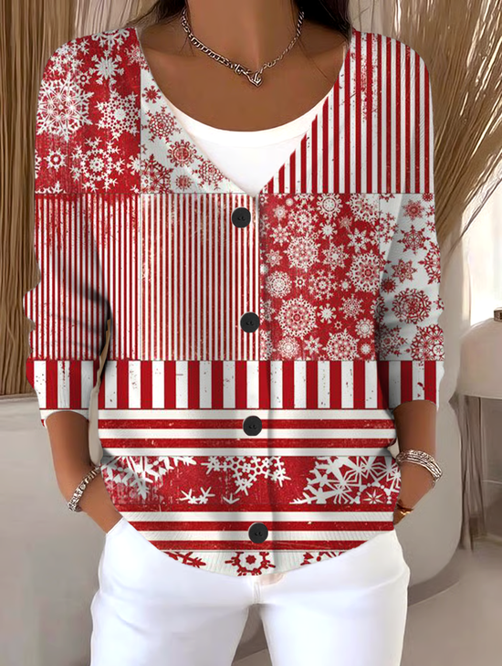 Christmas Loose V Neck Casual Cardigan