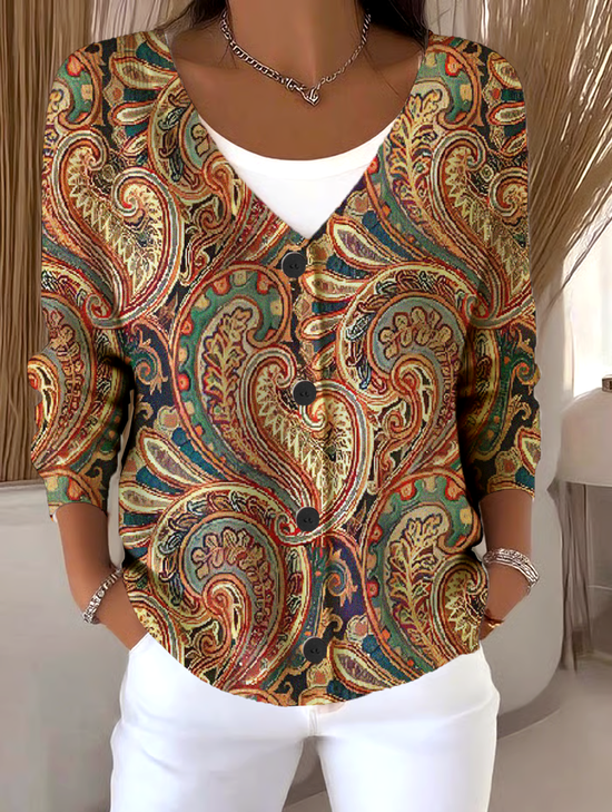Floral V Neck Boho Loose Cardigan