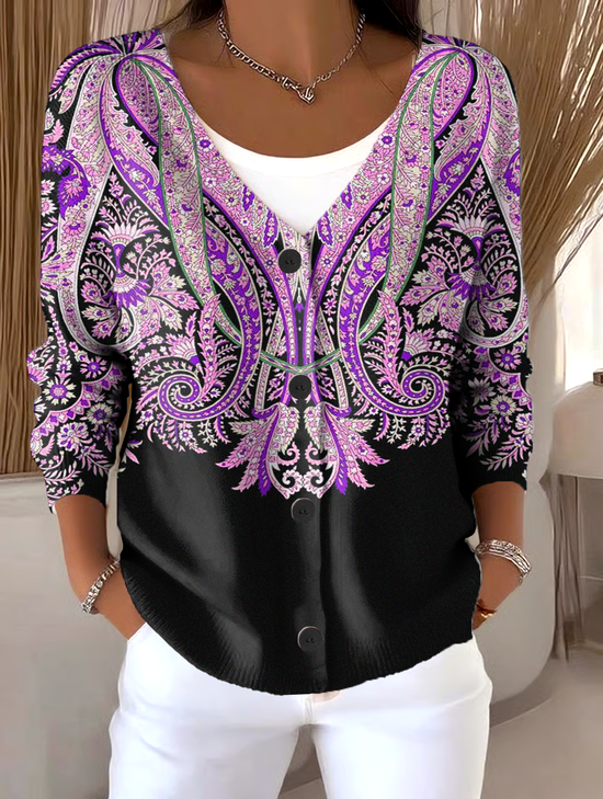 Ethnic V Neck Casual Cardigan