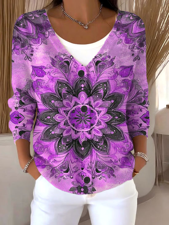 V Neck Boho Loose Cardigan