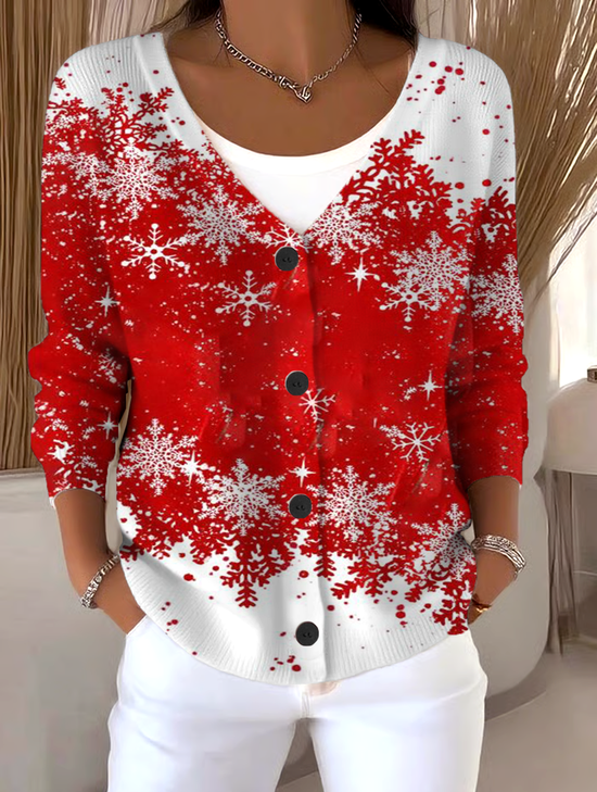 Vintage Loose V Neck Christmas Cardigan