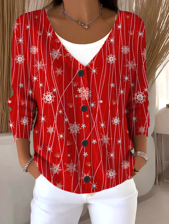V Neck Loose Christmas Casual Cardigan