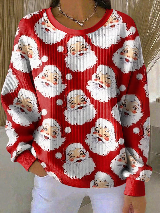 Women's Santa Print Casual Crew Neck Sweatshirt