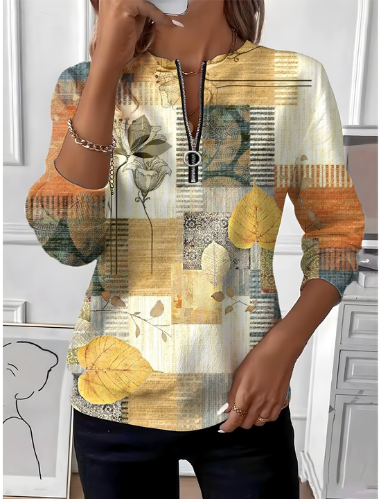 Loose Floral Crew Neck Simple Sweatshirt