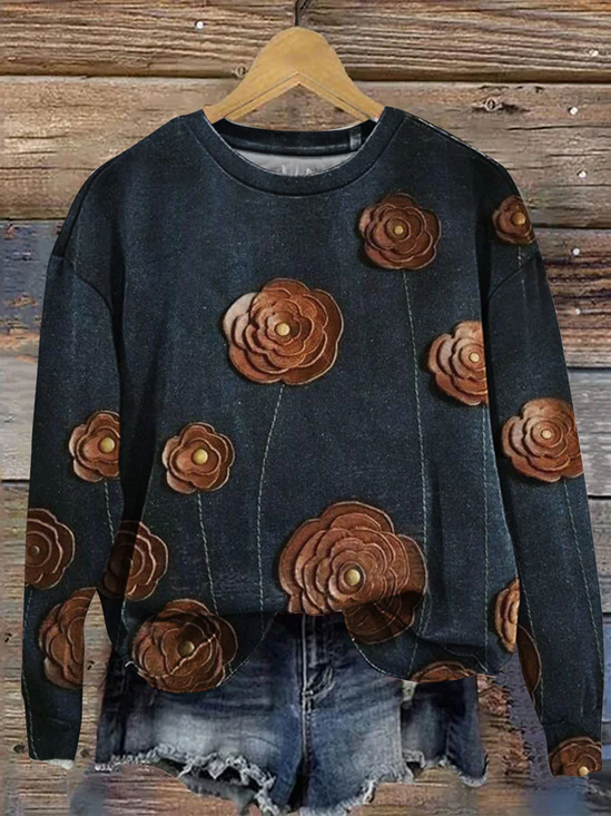 Loose Floral Printing Casual Sweatshirt