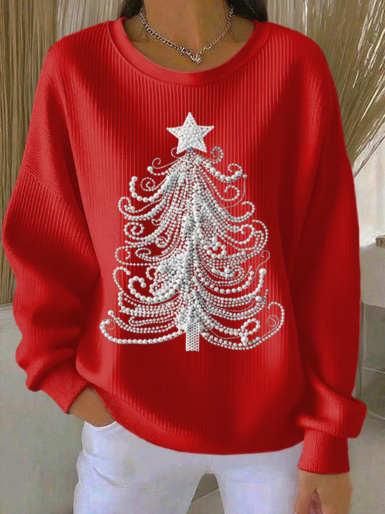 Christmas Tree Casual Crew Neck Printing Sweatshirt