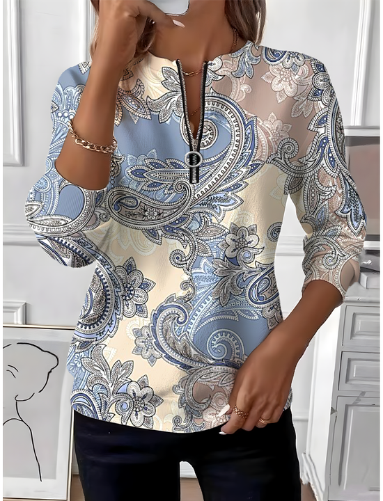 Simple Crew Neck Paisley Loose Sweatshirt