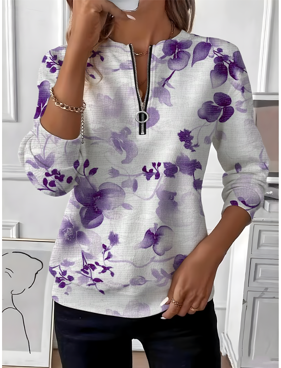 Crew Neck Loose Floral Casual Sweatshirt