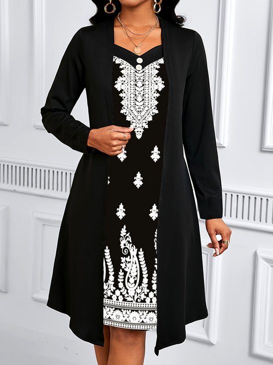 Floral Casual Cotton Dress With No