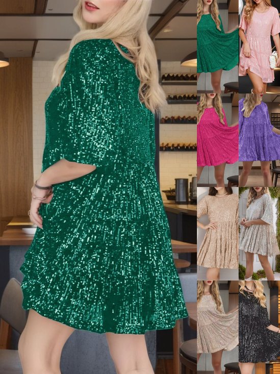 Women's Half Sleeve Summer darkgreen Plain Split Joint Crew Neck Daily Going Out Vintage Mini A-Line Tank Dress
