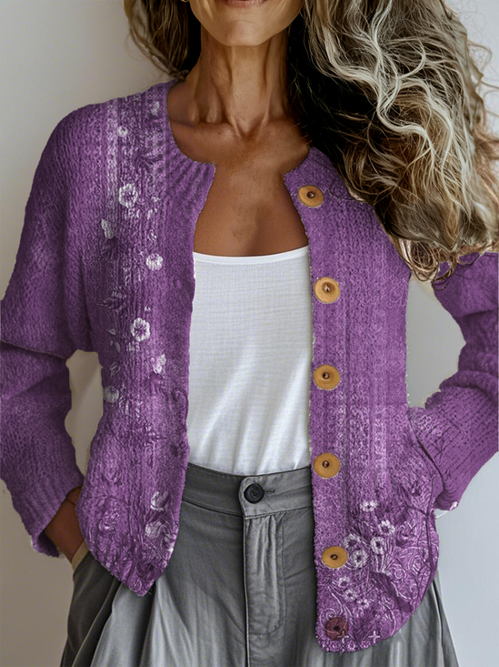 Vintage Knitted Loose Crew Neck Cardigan