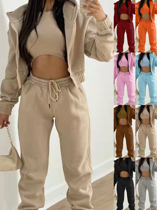 Women's Split Joint Plain Commuting Going Out Matching Outfit Khaki Casual Spring/Fall Multi-Piece Set Matching Set