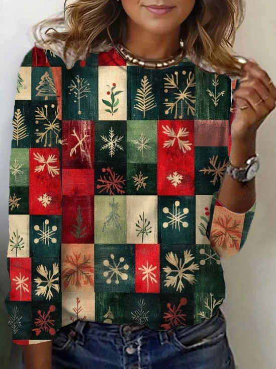 Women's Long Sleeve T-shirt Spring/Fall As Picture Christmas Printing Jersey Crew Neck Daily Going Out Casual Top