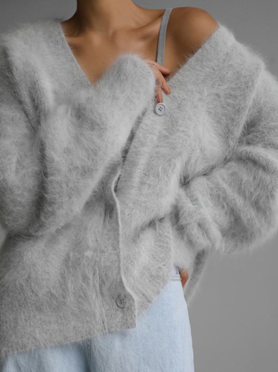 Thickened Imitation Mink Knitted Cardigan 2025 New Lazy Style Design Loose Temperament V-neck Sweater Cardigan