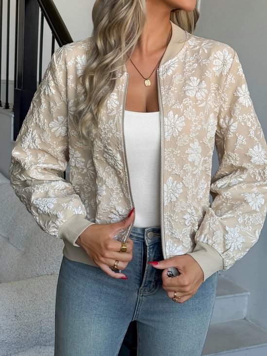 Ethnic Regular Fit Stand Collar Autumn And Winter New Jacquard Zipper Jacket Loose Temperament Commuting Casual Tops Women's Coat