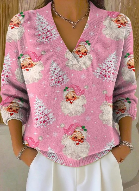Santa Claus Loose Casual V Neck Sweater