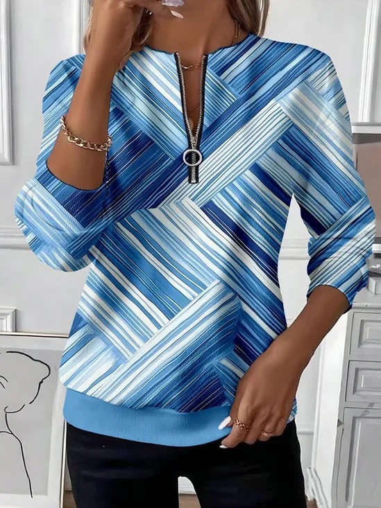Women's Abstract Print Casual Zip-Up Long Sleeve Sweatshirt