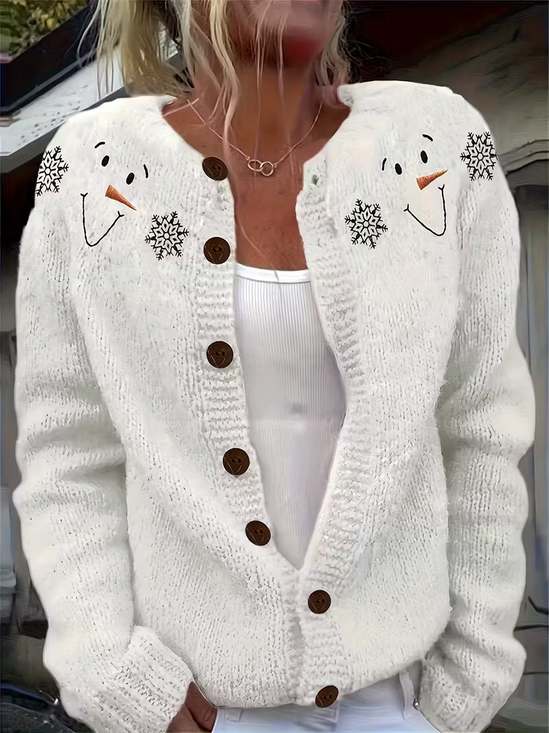 Christmas Snowman Casual Printing Cardigan