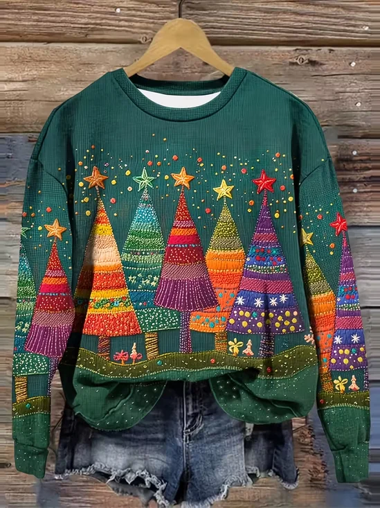 Crew Neck Christmas Loose Casual Sweatshirt