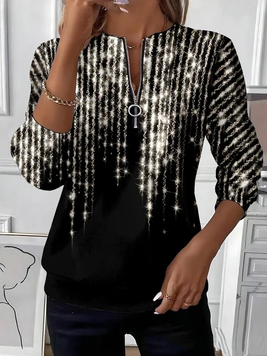 Women's Abstract Print Casual Zip-Up Long Sleeve Sweatshirt