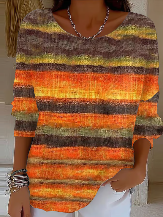 Simple Printing Crew Neck Abstract Sweater