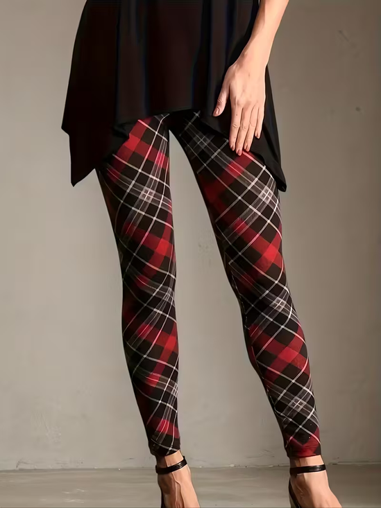 Women's Christmas Plaid Print Casual Leggings