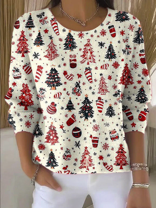 Casual Christmas Crew Neck Printing Sweater