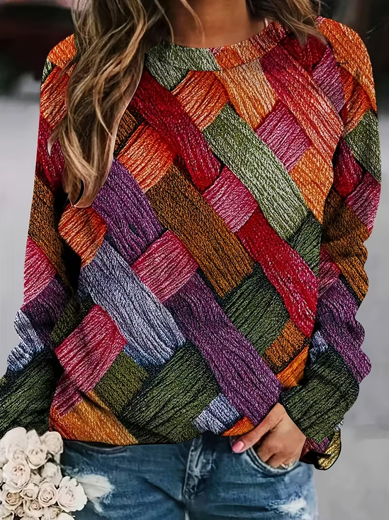 Women's Long Sleeve T-shirt Spring/Fall As Picture Abstract Printing Jersey Crew Neck Daily Going Out Casual Top