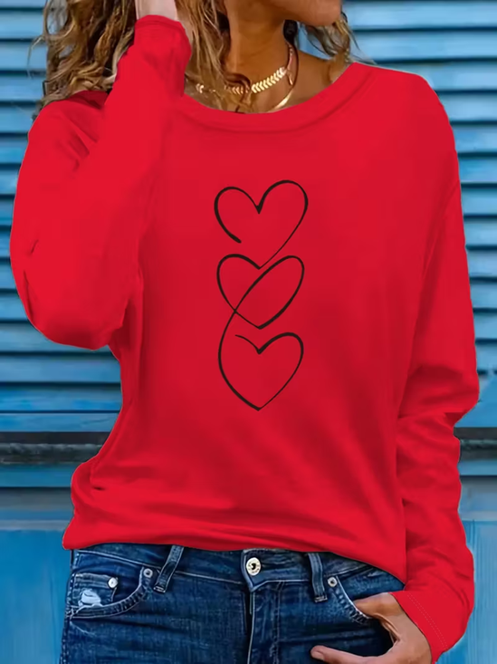 Women's Long Sleeve T-shirt Spring/Fall Red Christmas Printing Jersey Crew Neck Daily Going Out Casual Top