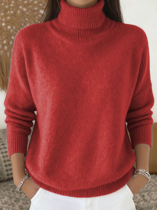 Plain Turtleneck Loose Vintage Sweater