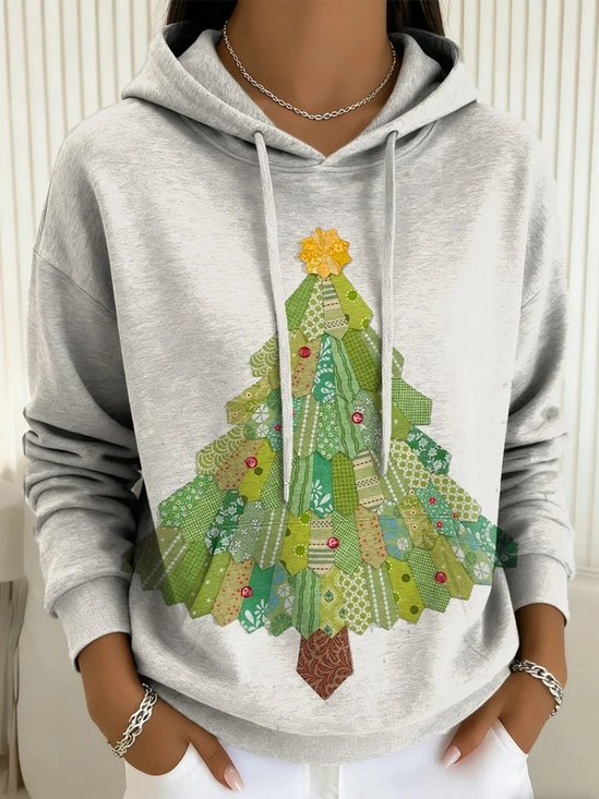 Women's Christmas Tree Print Casual Hooded Sweatshirt