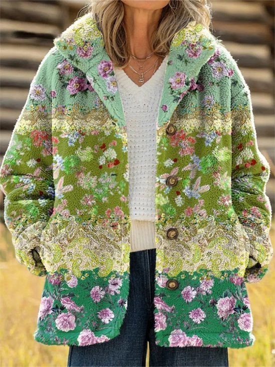 Women's Printed Casual Loose Cardigan Flannel Jacket