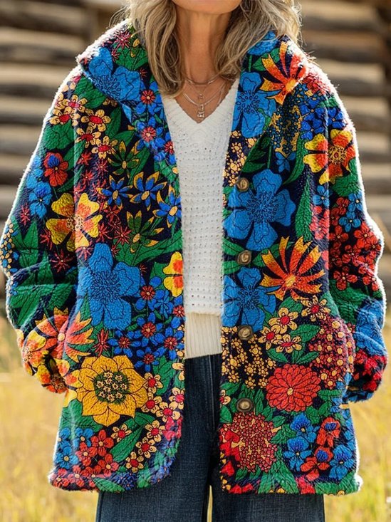 Women's Printed Casual Loose Cardigan Flannel Jacket