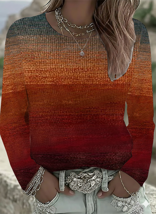 Women's Long Sleeve T-shirt Spring/Fall Brown Abstract Printing Jersey Crew Neck Daily Going Out Casual Top