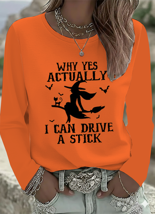 Women's Long Sleeve T-shirt Spring/Fall Orange Halloween Printing Jersey Crew Neck Daily Going Out Casual Top
