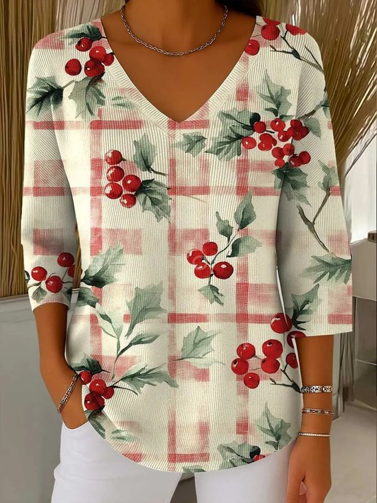 Christmas V Neck Vintage Loose T-Shirt