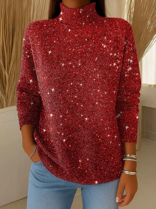 Women's Christmas Print Casual Turtleneck Long Sleeve Sweater