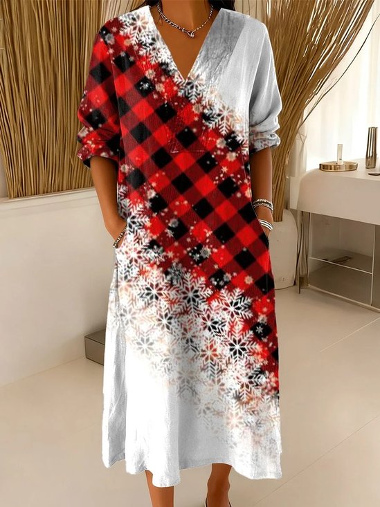 Christmas V Neck Vintage Dress With No