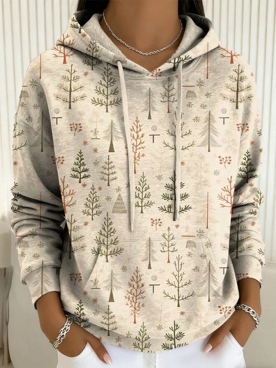 Women's Christmas Tree Print Casual Pocket Hoodie