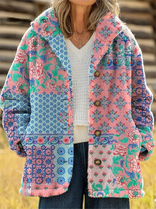 Women's Printed Casual Loose Cardigan Flannel Jacket