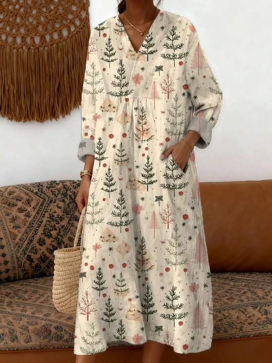 Christmas Casual Linen Blend Dress With No
