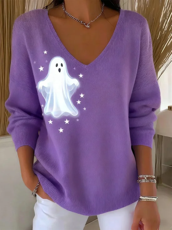 V Neck Halloween Loose Casual Knit Top