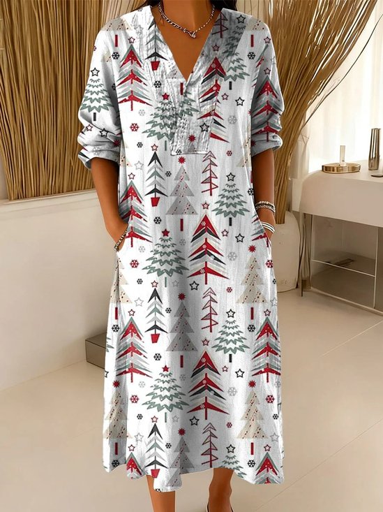Loose Linen Blend Casual Dress With No