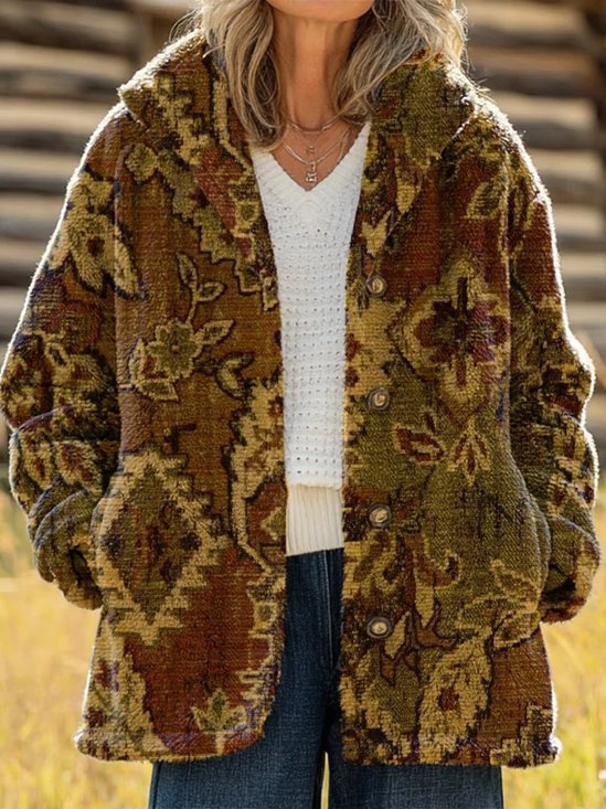 Women's Printed Casual Loose Cardigan Flannel Jacket