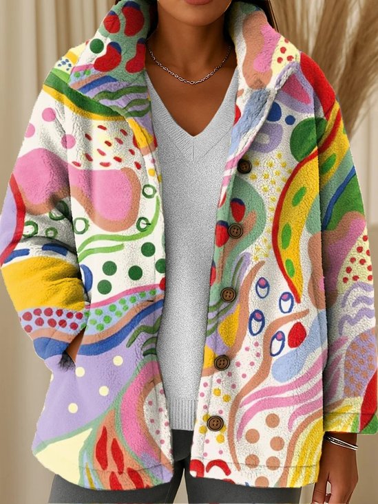 Women's Printed Casual Loose Cardigan Flannel Jacket