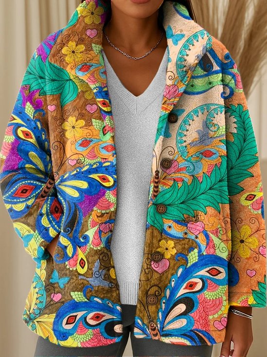 Gradient Pattern Flannel Boho Teddy Jacket
